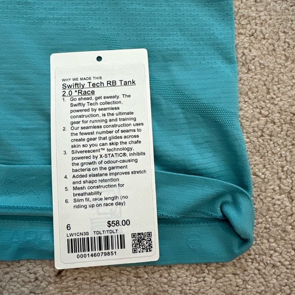 Lululemon Swiftly Tech RB Tank 2.0 *Race Tidal Teal Size 6 - Picture 3 of 3